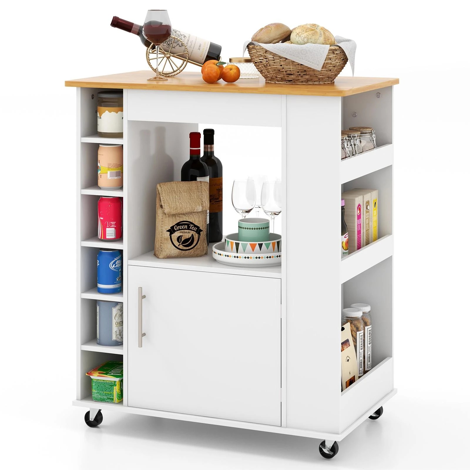 6 Costway Mobile Kitchen Island w/Wine Rack, 6 of 6
