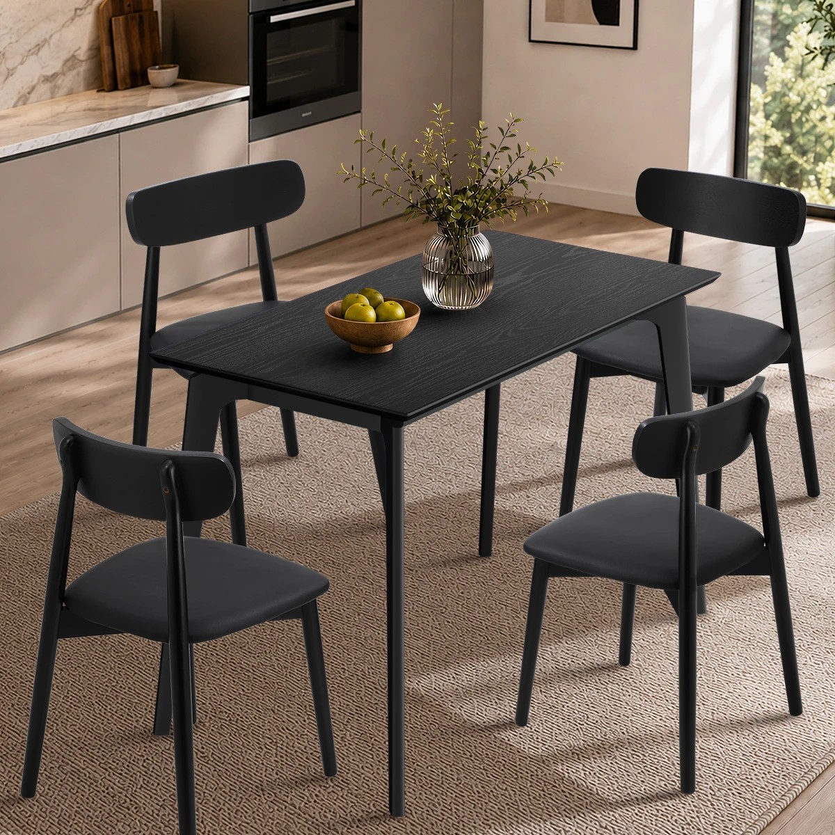 6 Oikiture Wooden Dining Table 120cm Rectangular 4 Seater Pinewood Legs - Black, 6 of 9