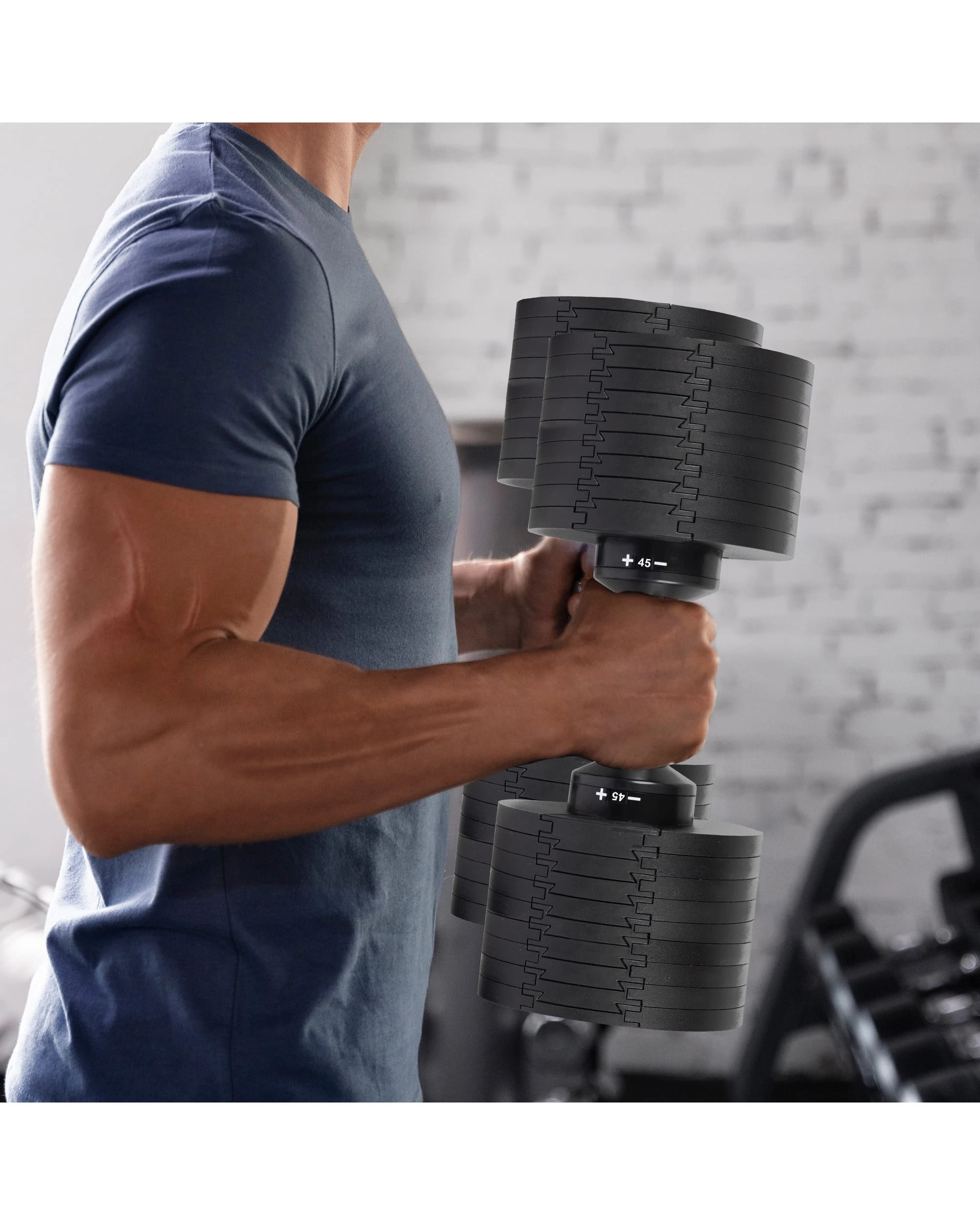 4 Powertrain Eon Black Dial Up 45KG Adjustable Dumbbell Pair with Stand 9 Weight Options, 4 of 9