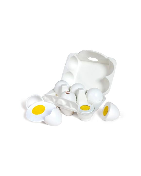 Hape 6pc Egg Carton Toy Six Eggs Hard-Boiled Fried Realistic Play Kids - White
