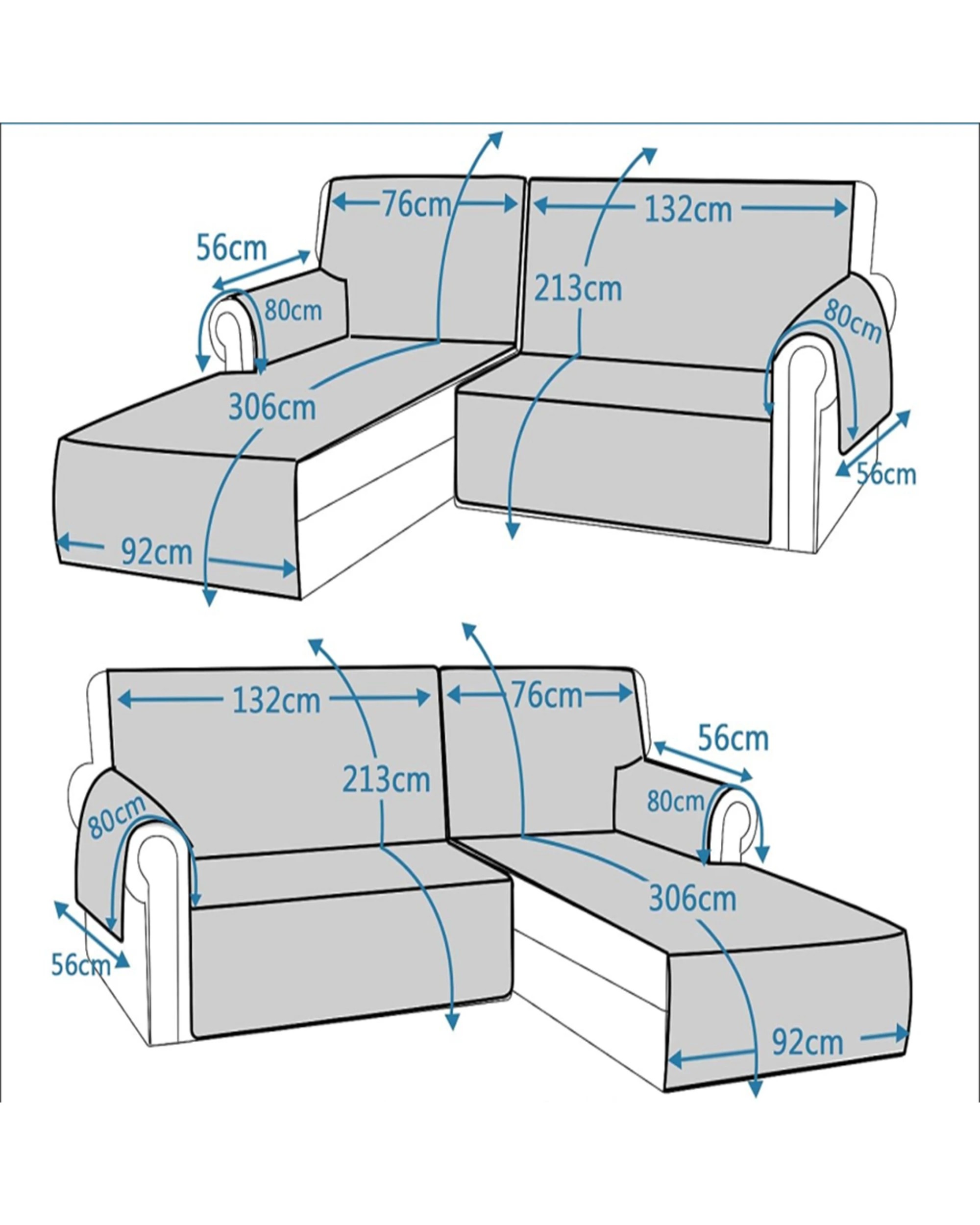 5 Smarcute 2 Seater and 1 Chaise Lounge L-shaped Reversible Slipcover - Blue, 5 of 5