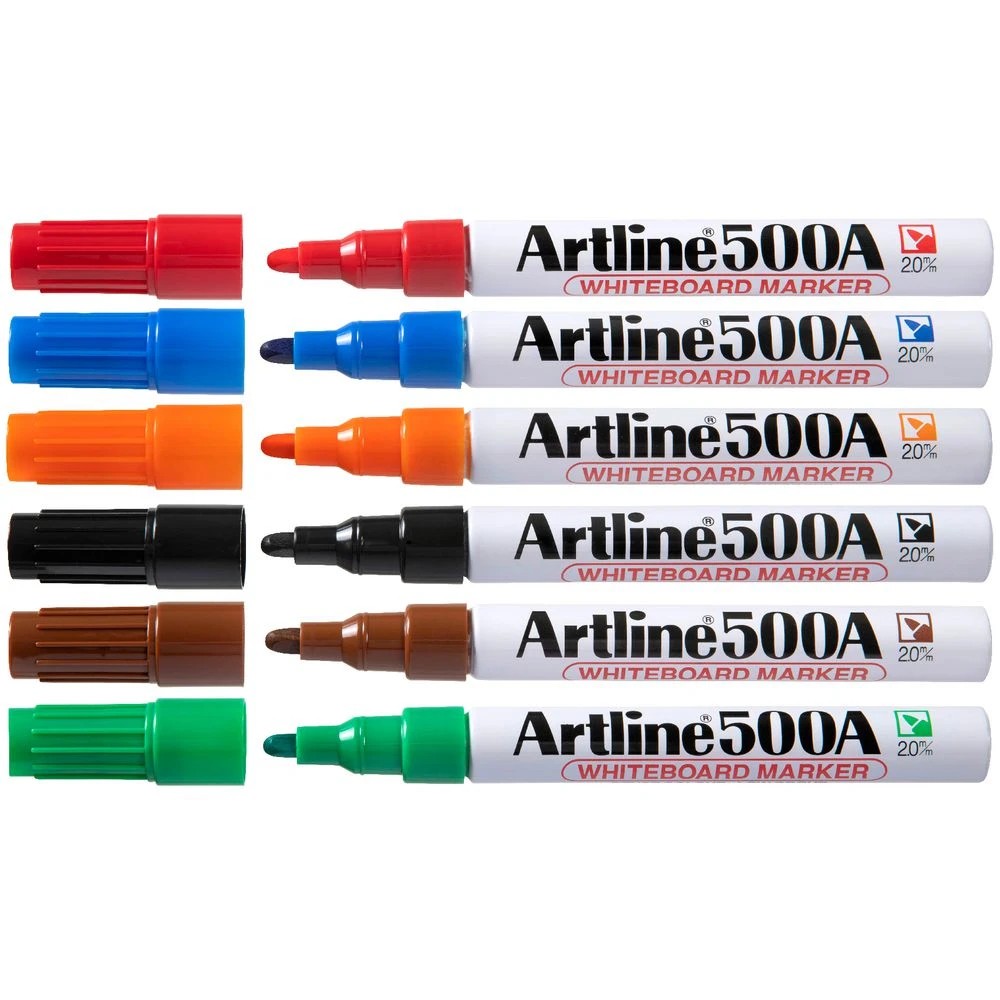 2 Artline 500A Whiteboard Markers Bullet Assorted 6 Pack, 2 of 3