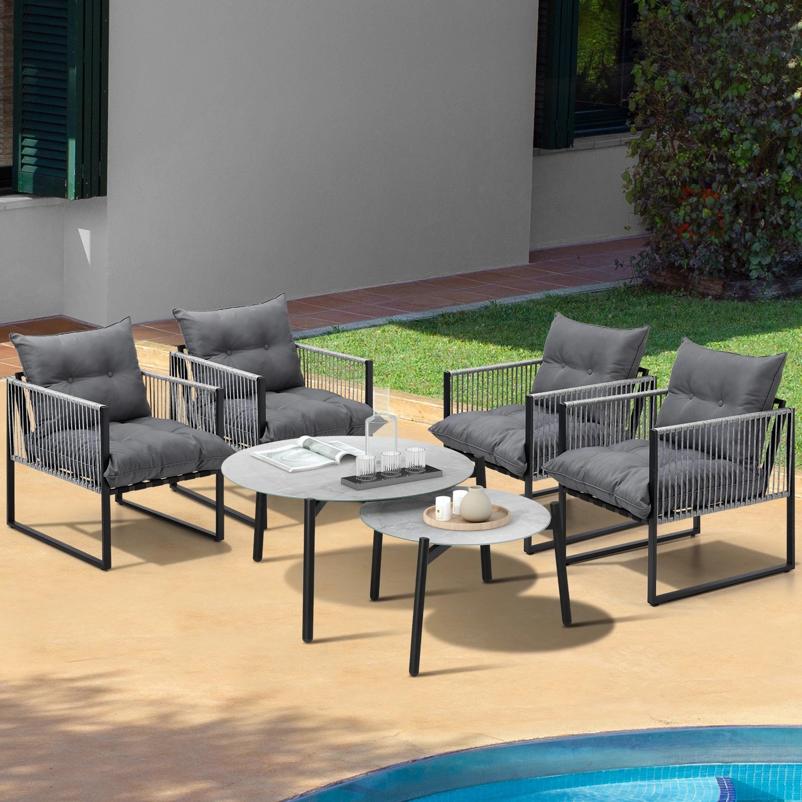 3 Livsip 6PCS Outdoor Patio Setting Lounge Chairs Grey 70cm Coffee Table Garden - Multi, 3 of 9