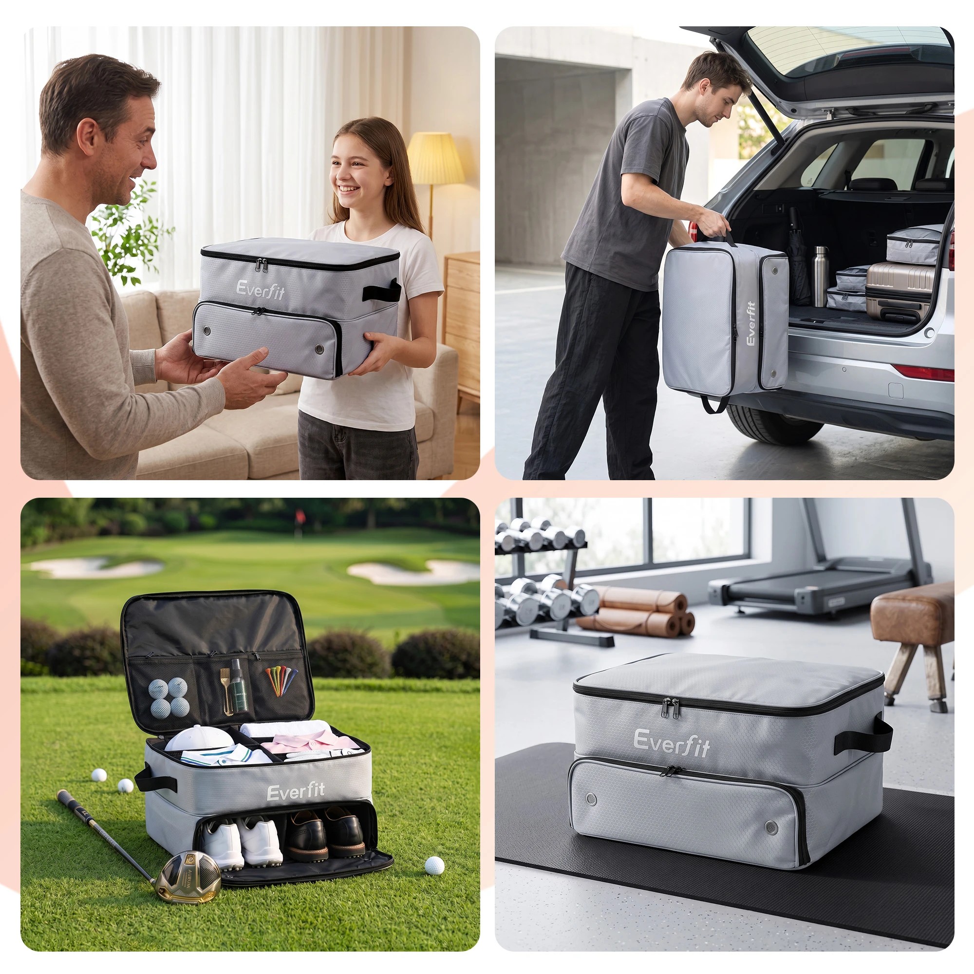 6 Everfit Golf Trunk Organizer for Car, 2-Tier Golf Storage Bag with Ventilated Shoe Compartment - Grey, 6 of 8