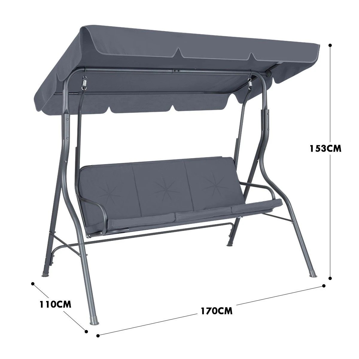 2 Ausway 3 Seater Swing Chair for Garden Patio with Cushion & Canopy, 2 of 8