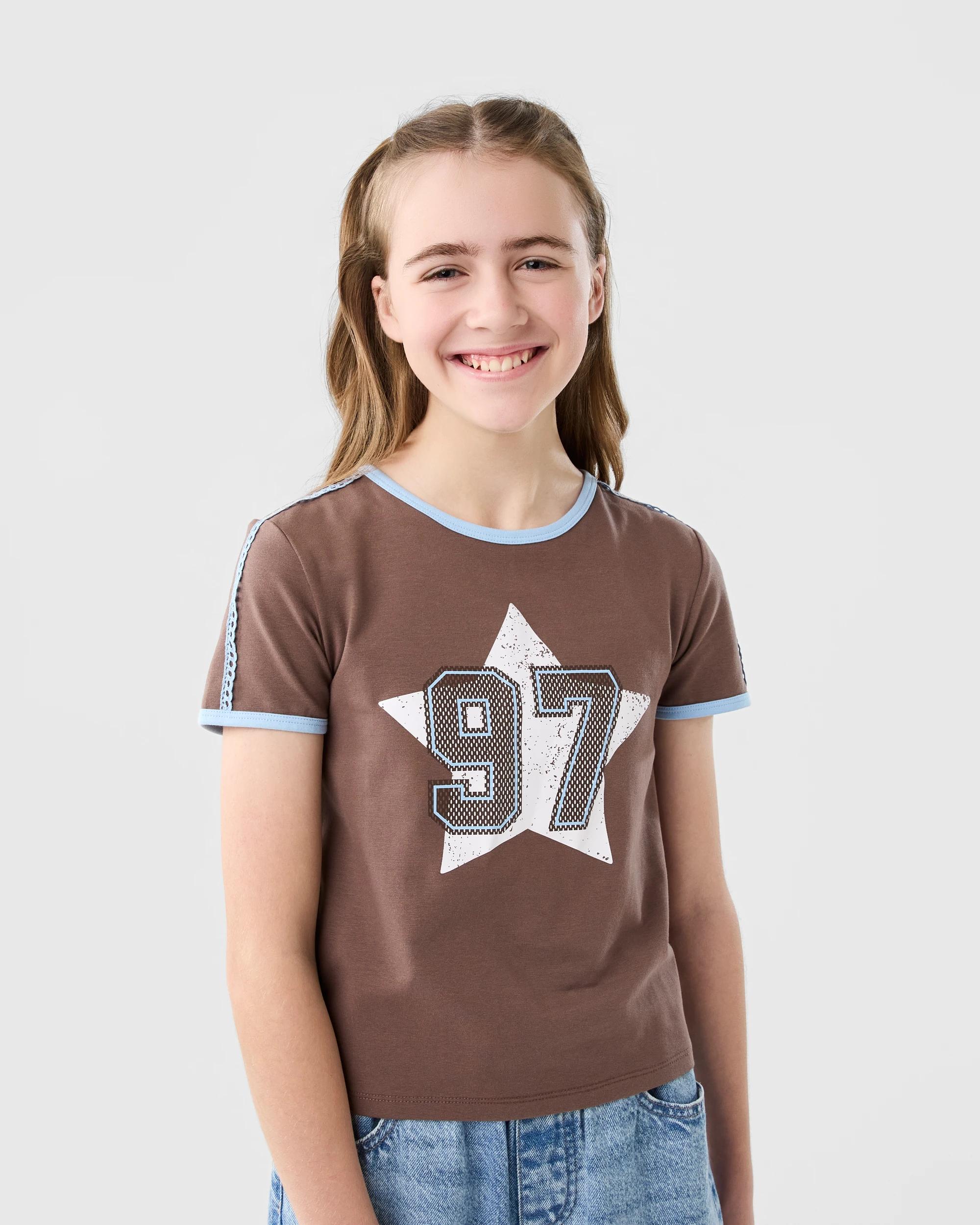 1 Short Sleeve Ringer T-shirt Brwn Star, 1 of 7