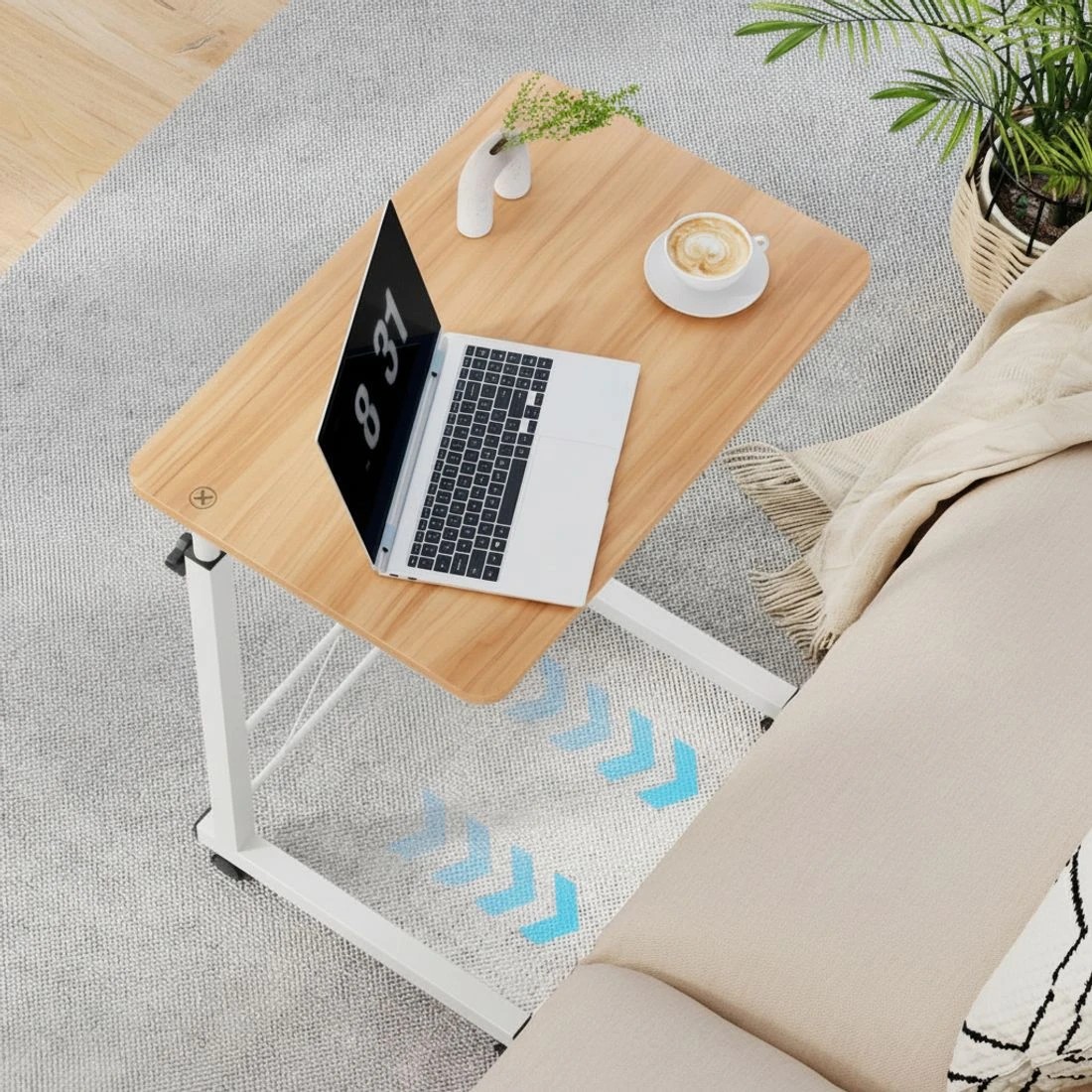 6 Artiss Laptop Desk Table Adjustable 60cm Height Ergonomic Home Office Compact Easy Assembly Lockable Wheels - Brown, 6 of 10