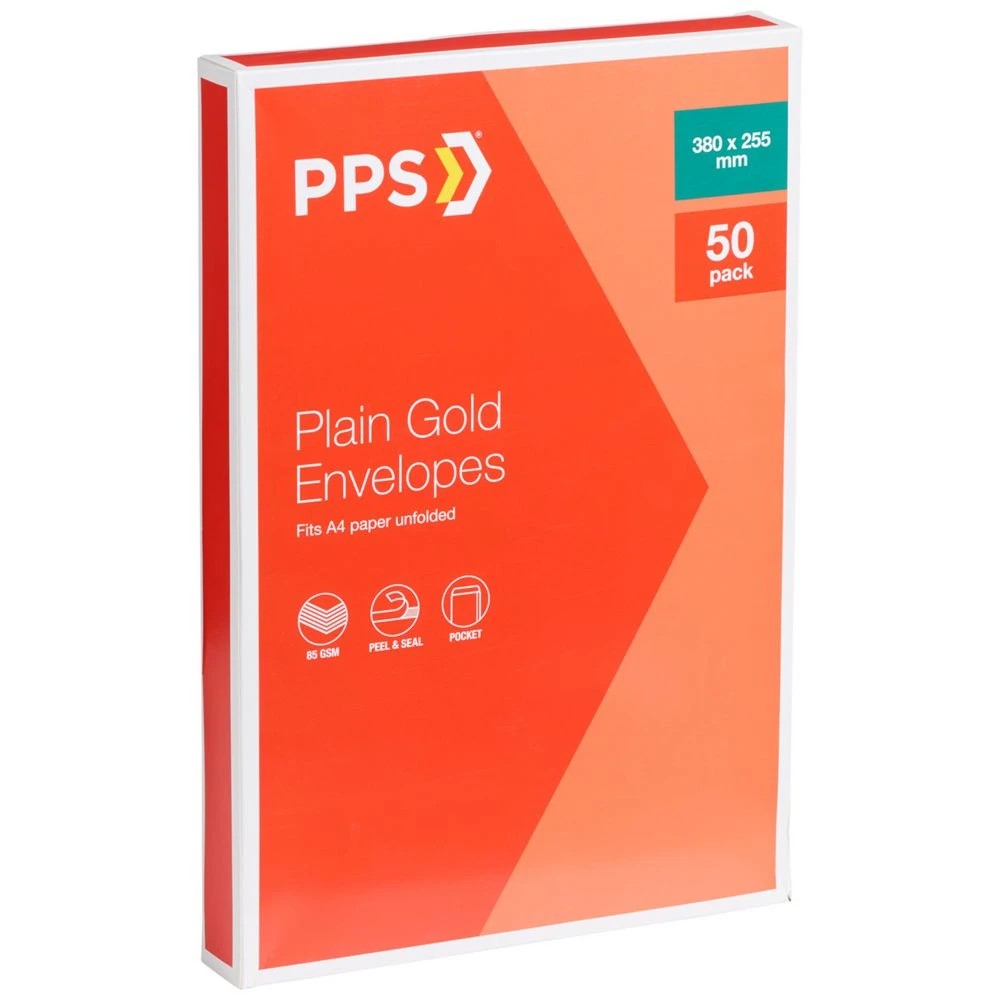 1 PPS 380x225 Envelopes Gold 50 Pack, 1 of 3