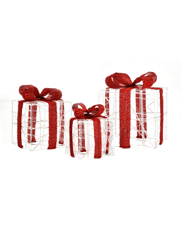Costway 3-Pack Prelit Christmas Gift Boxes LED Lights Xmas Decoration