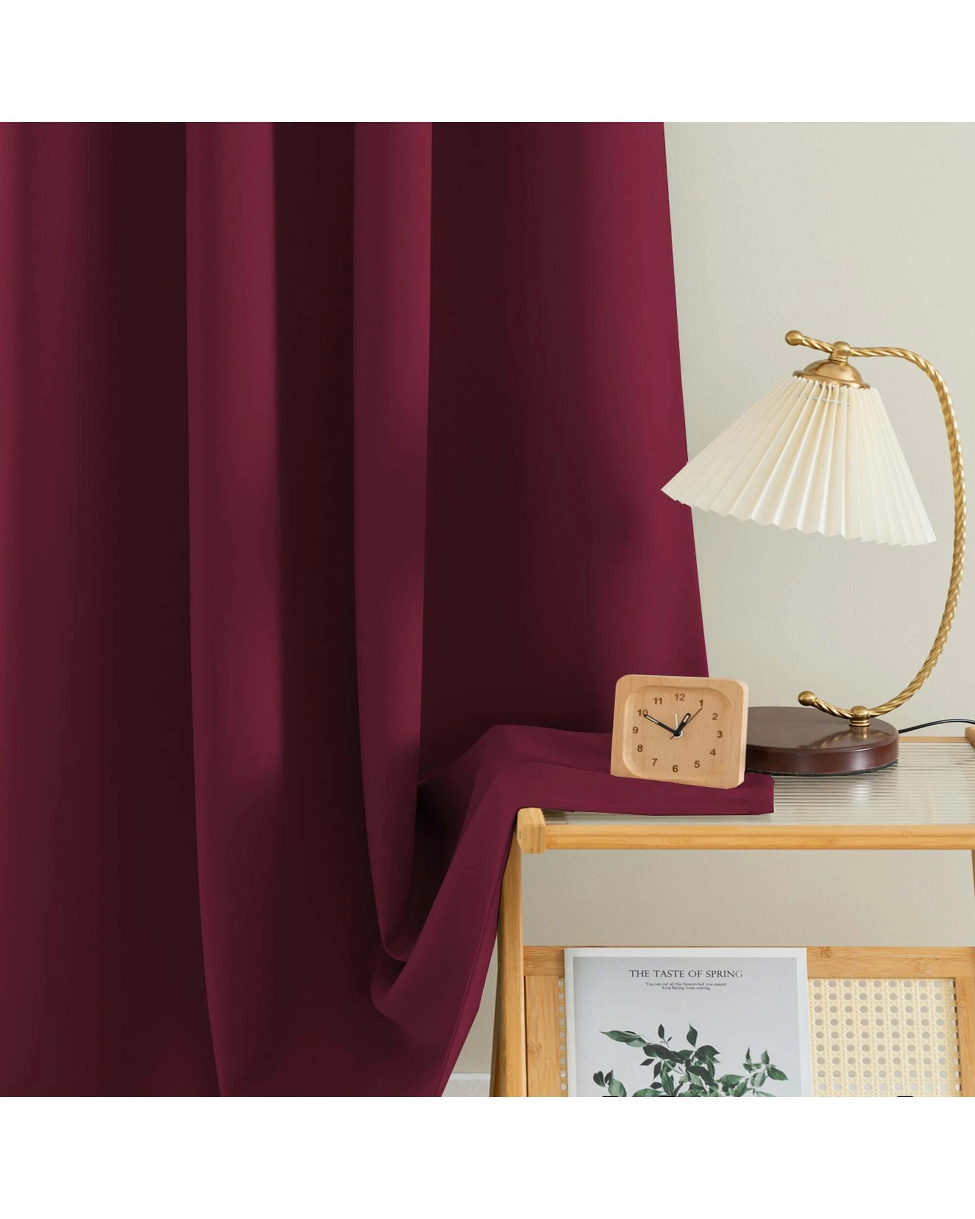 2 Smarcute Blockout Grommet Solid Curtain - 2X 132x160cm - Burgundy, 2 of 4