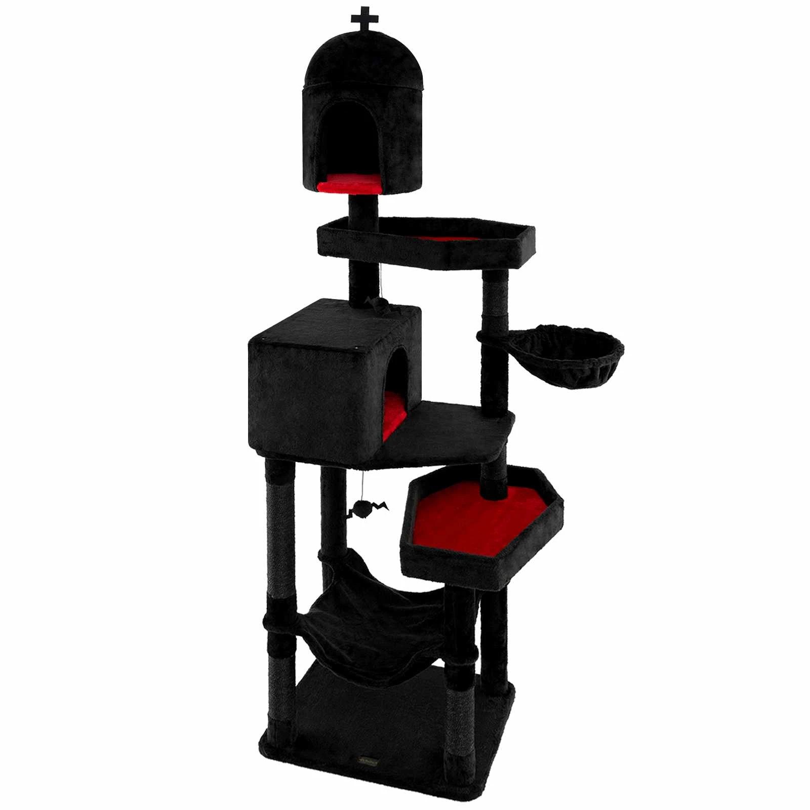 1 Costway Gothic Cat Tree Halloween Extra Large Cat Tower w/Spooky Dangling Balls, 1 of 5