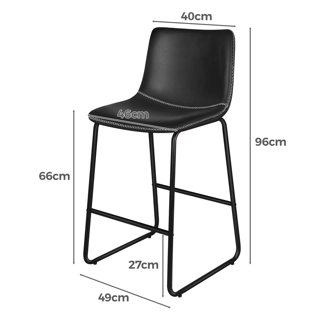 7 Alfordson 2x Bar Stools 66cm Kitchen Counter Metal Vintage Dining Chairs - Black, 7 of 8