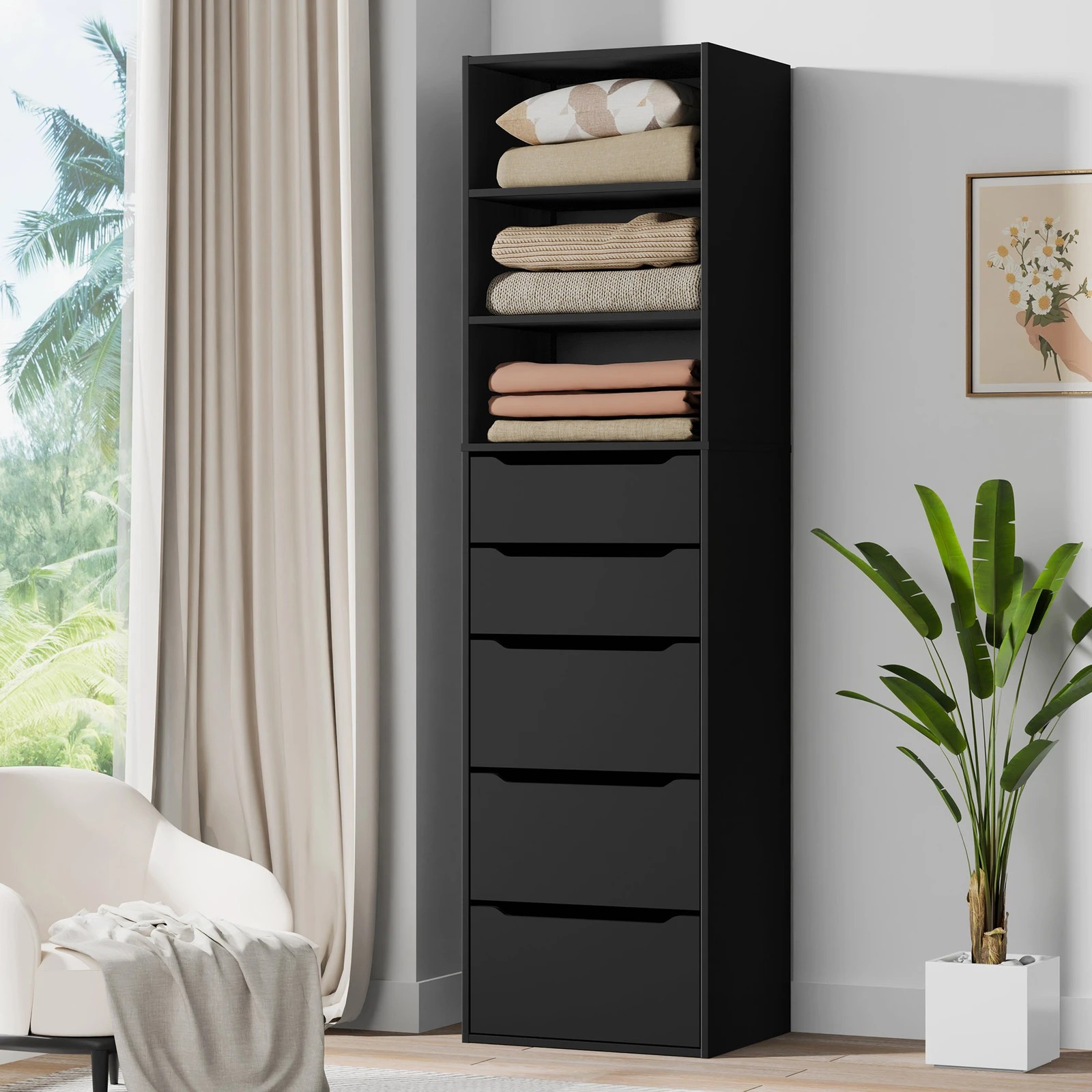 4 Alfordson Wardrobe Clothes Storage Cabinet Closet Organizer 5 Drawers - Black, 4 of 10