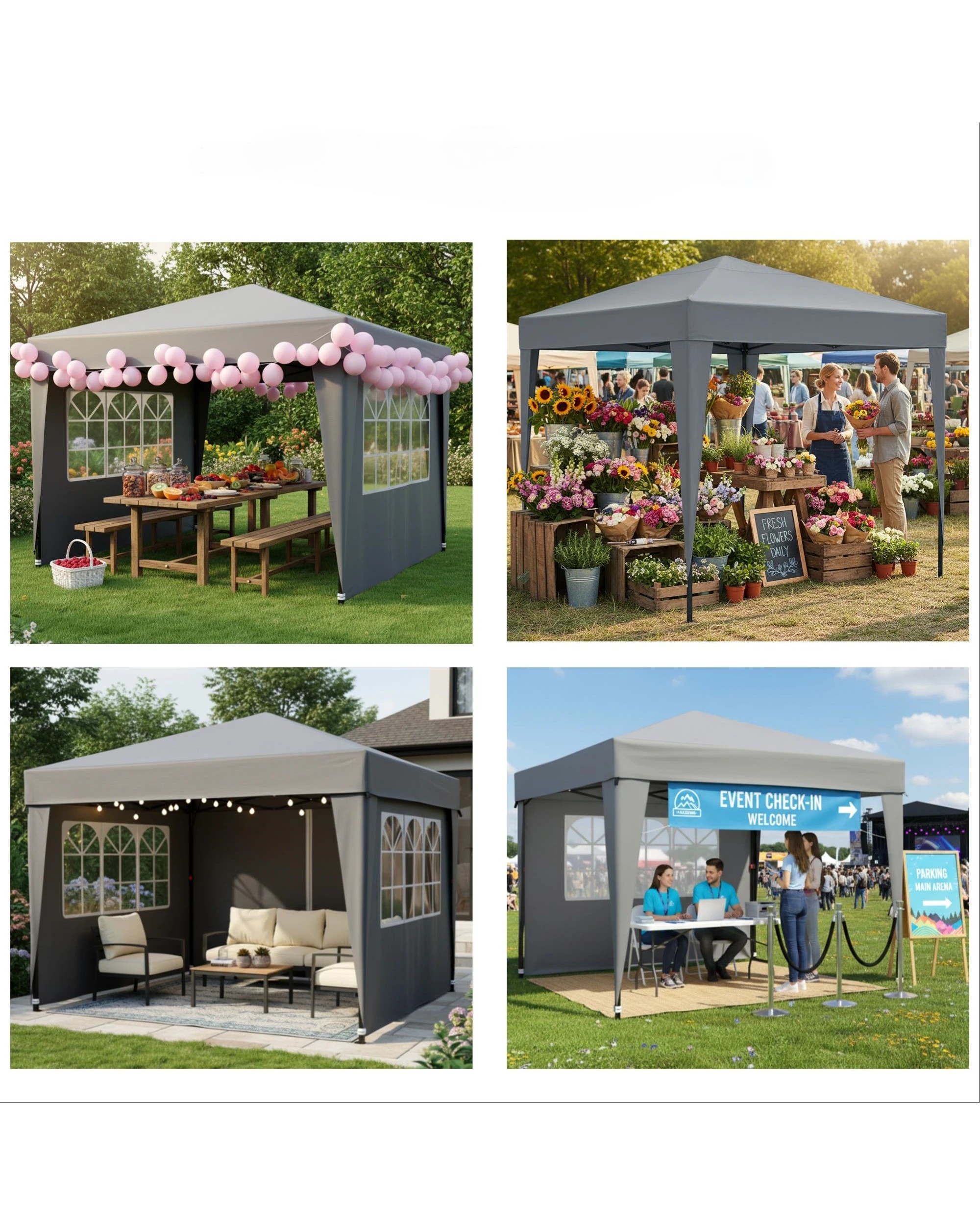 8 Advwin Gazebo Marquee 3x3m Folding Pop-up Canopy with Sidewalls - Gray, 8 of 8