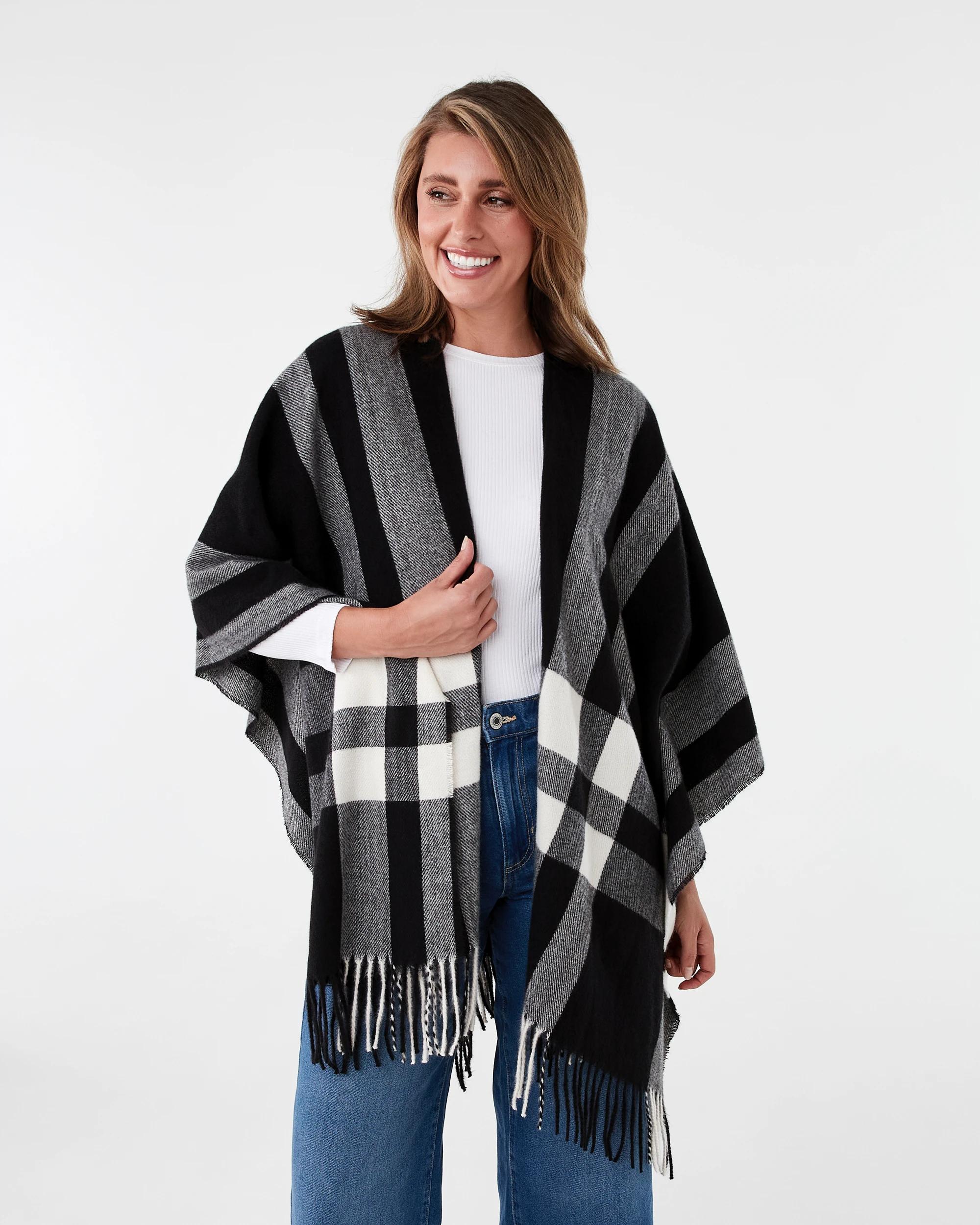3 Wrap Scarf Blk Check, 3 of 4
