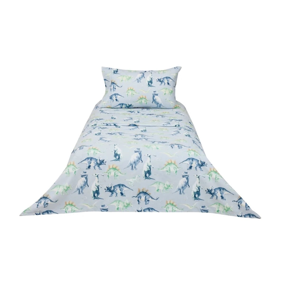 6 Dinosaur Cotton Flannelette Sheet Set - Single Bed, Green, 6 of 7