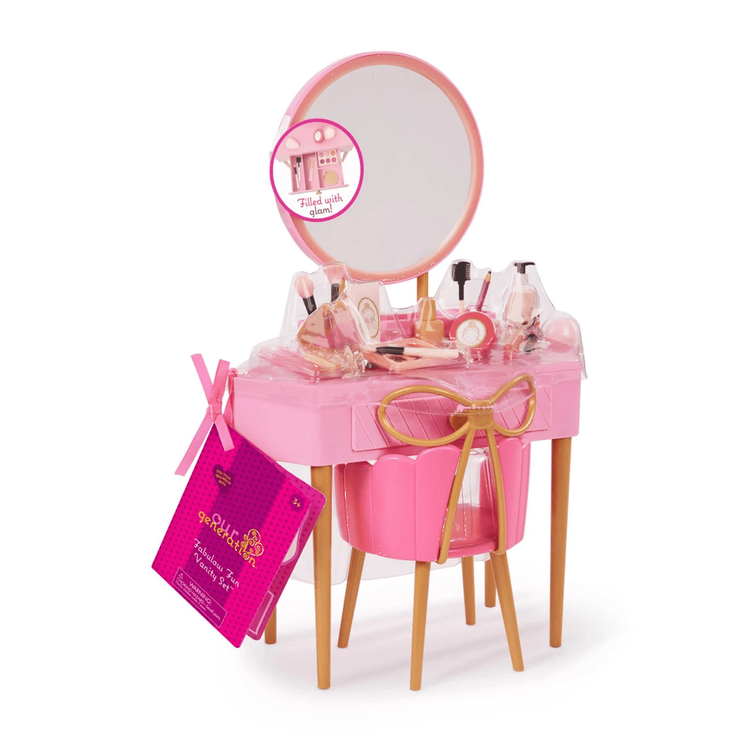 9 Our Generation Fabulous Fun Vanity Set Pink Vanity Table & Accessories for 18-inch Dolls - Multi, 9 of 9