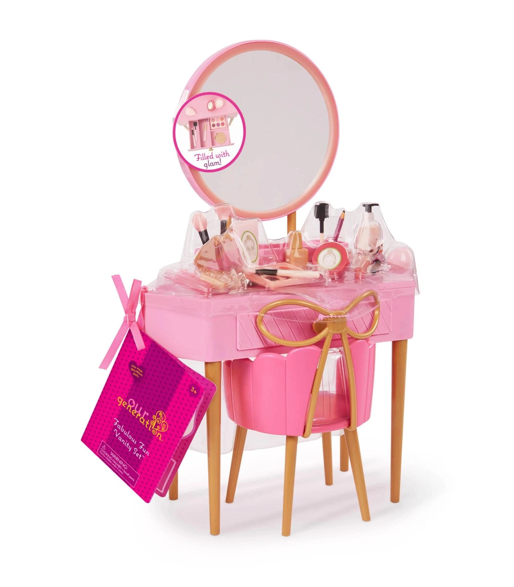9 Our Generation Fabulous Fun Vanity Set Pink Vanity Table & Accessories for 18-inch Dolls - Multi, 9 of 9