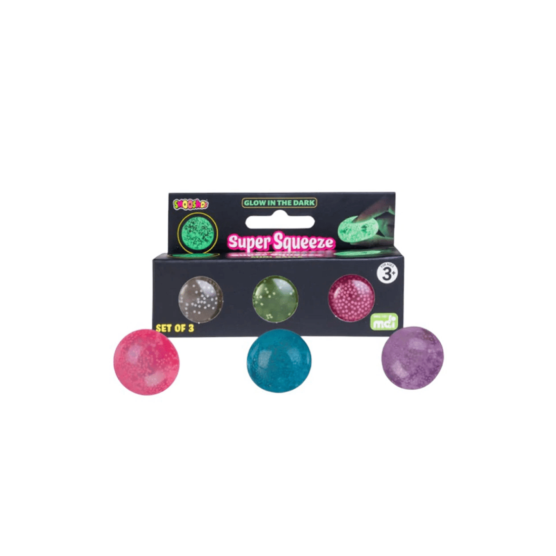 1 MDI Aus Smooshos Super Squeeze Glow in the Dark Mini Balls Set of 3, 1 of 5