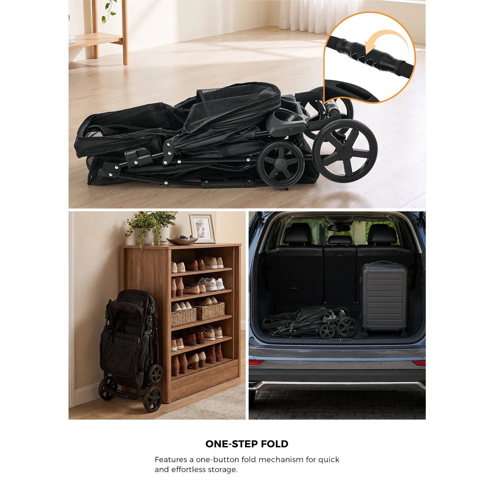 5 Alopet Pet Stroller Pram Dog Cat Carrier Cage Travel Pushchair Storage Foldable - Black, 5 of 9