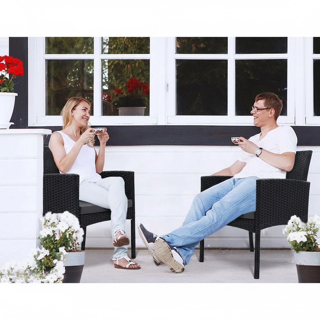 5 Gardeon 2PC Outdoor Dining Chairs Patio Furniture Rattan Lounge Chair XL - Black, 5 of 6