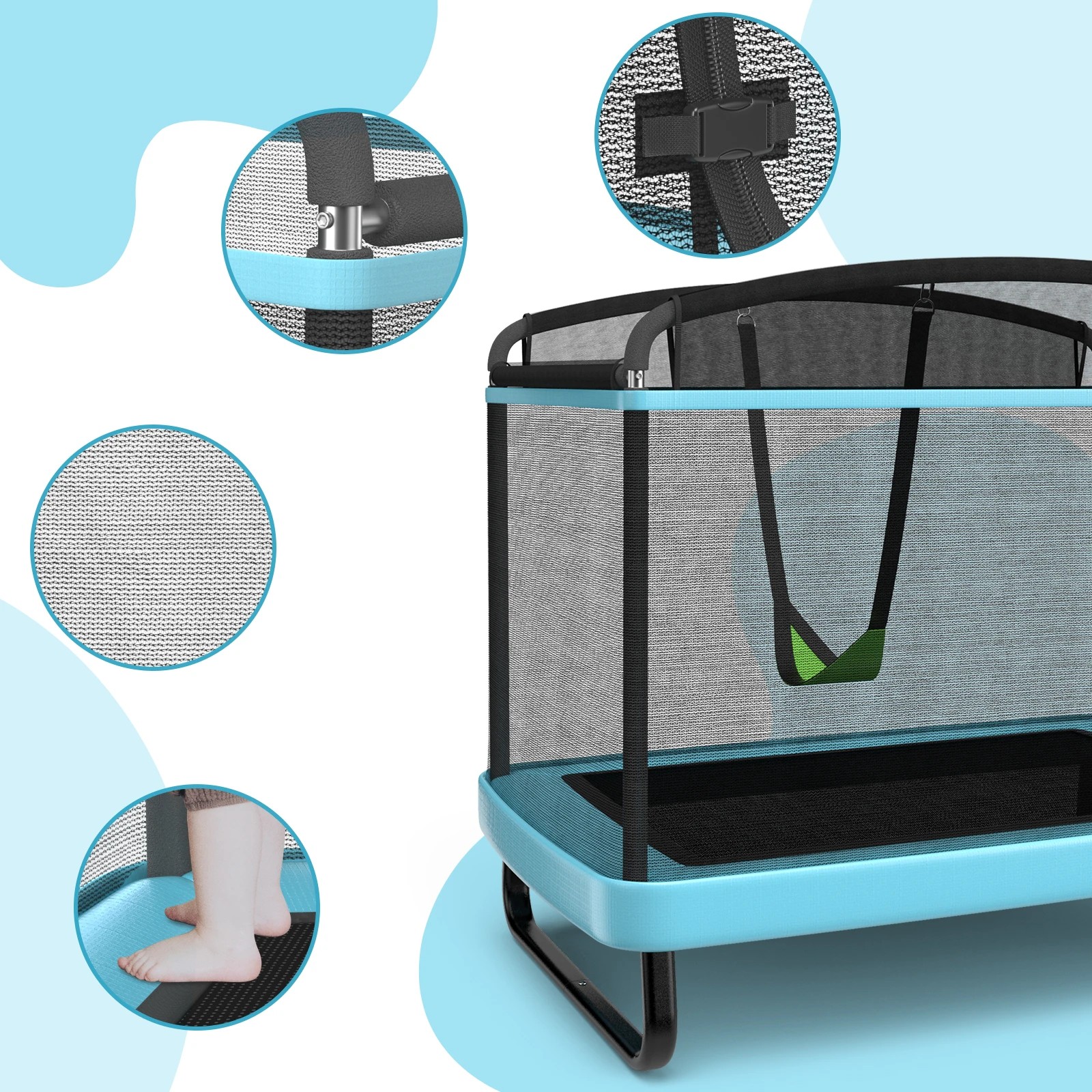 3 Costway Kids Trampoline w/Enclosure Security Net Pad & Swing Outdoor Jumping Gift - Blue, 3 of 6