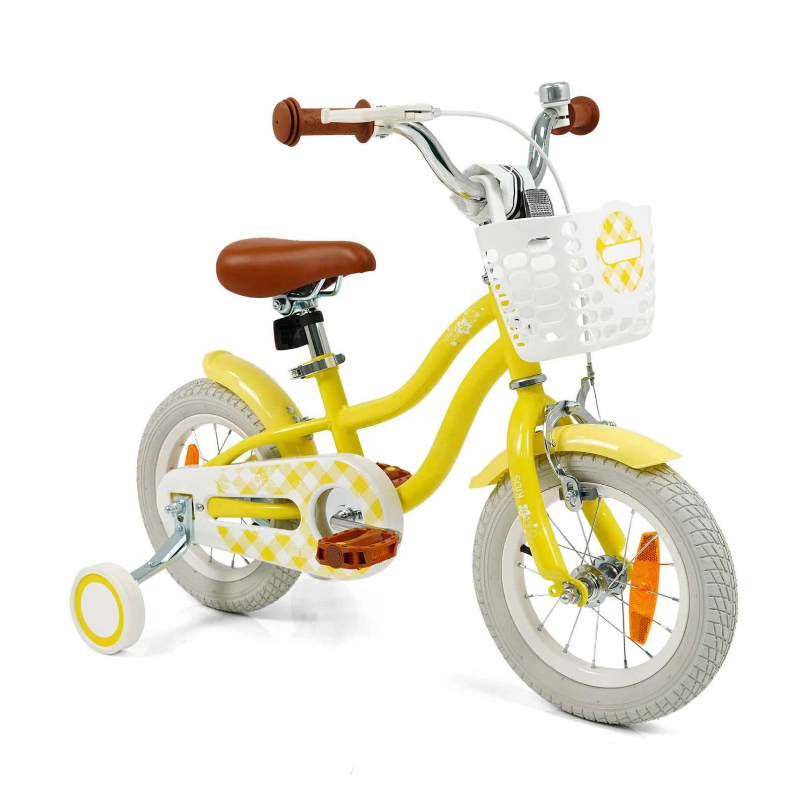 1 Costway 30cm Bike Training Bicycle w/Detachable Training Wheels & Adjustable Saddle Balance Bike - Yellow, 1 of 1
