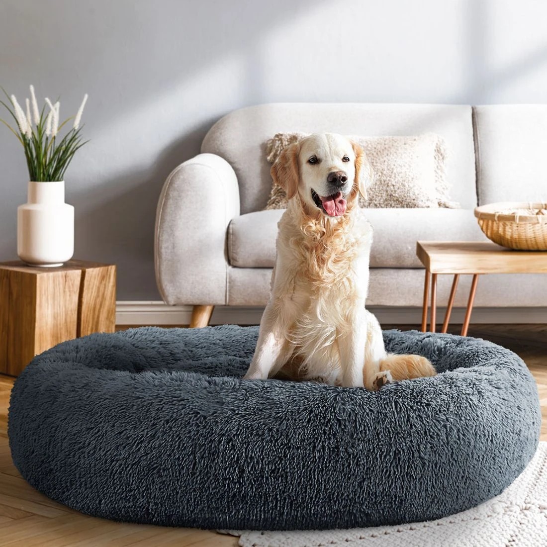 3 i.Pet Pet Bed Dog Cat 110cm Calming Extra Large Soft Plush - Grey, 3 of 7