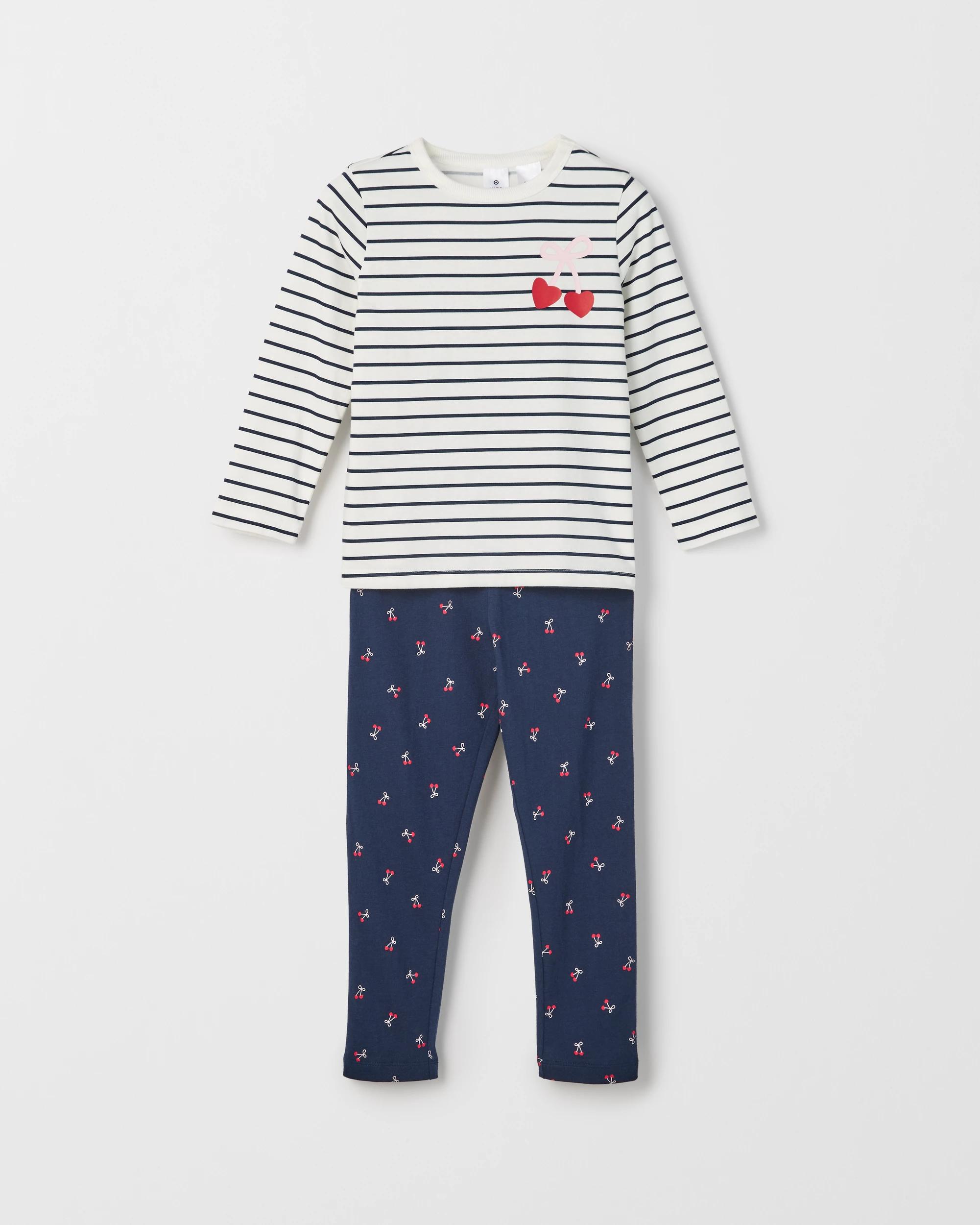 1 Target Kids Australian Cotton Blend Younger Girls Knit Pyjama Set CHERRY, 1 of 2