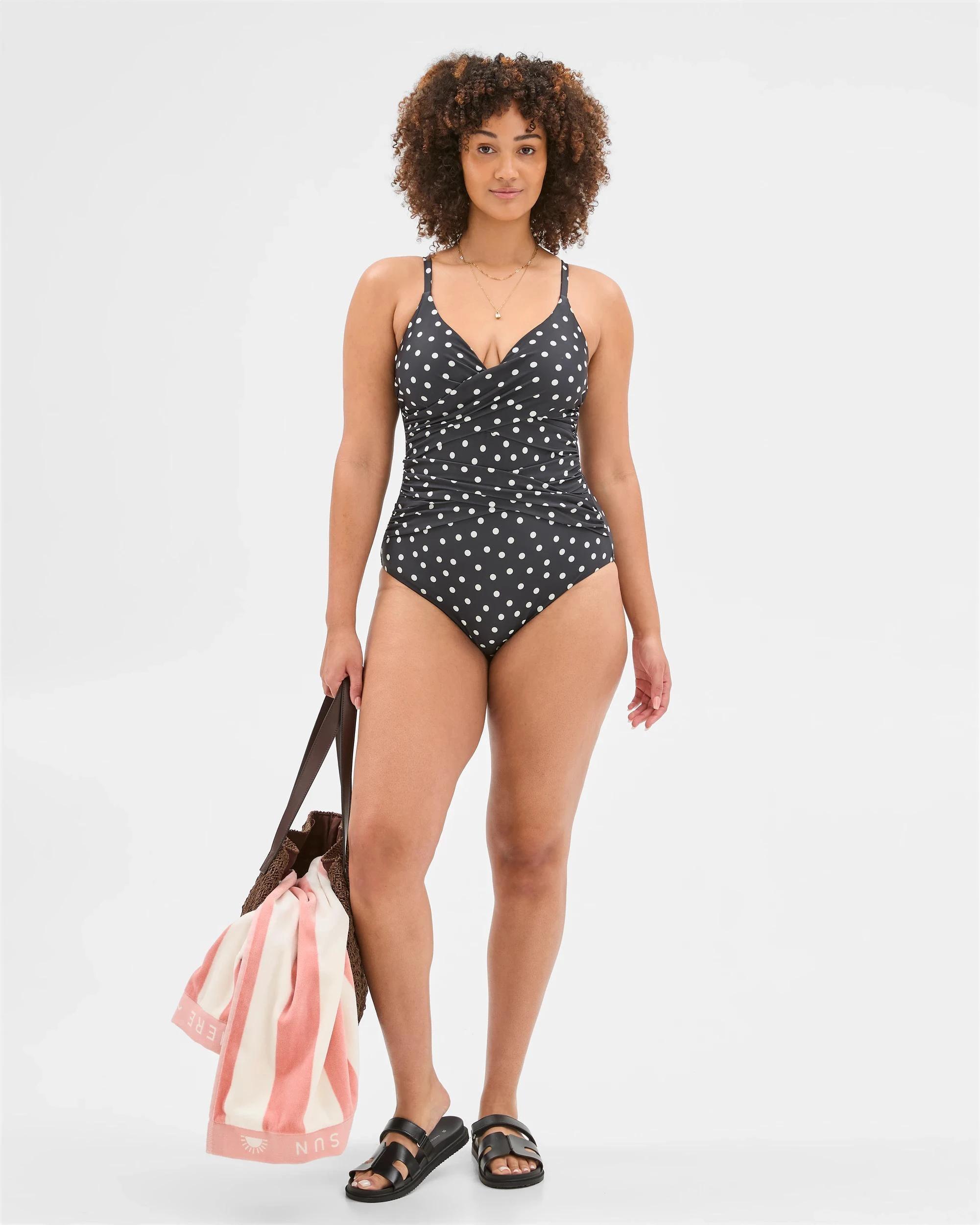 3 Target Smooth Wrap One Piece Bathers - Shape Your Body BLACK+ WHITE SPOT, 3 of 6