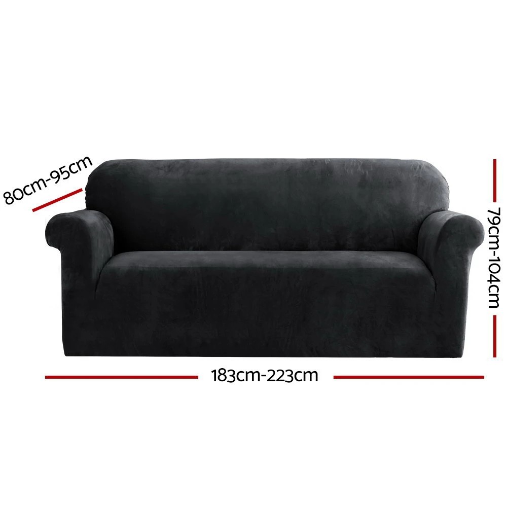 2 Artiss Sofa Cover Couch Covers 3 Seater Velvet - Black, 2 of 5