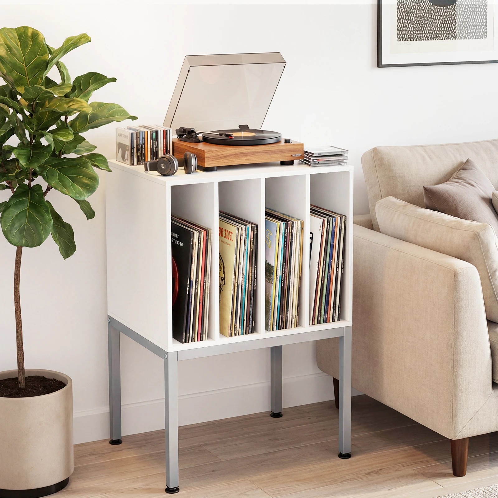 4 Costway Record Player Stand Turntable Stand Vinyl Storage Table - White, 4 of 4