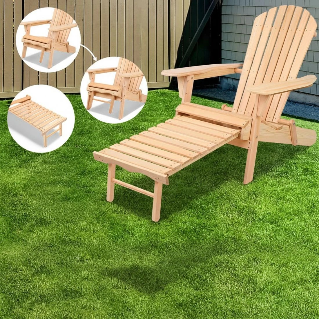 3 Gardeon 3PC Adirondack Outdoor Table and Chairs? Wooden Sun Lounge Beach Patio - Natural, 3 of 8