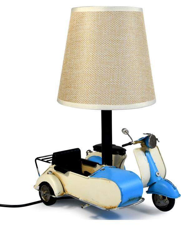 Auto Petit USB LED Lamp Scooter & Sidecar Home Decor 18x26cm - Blue