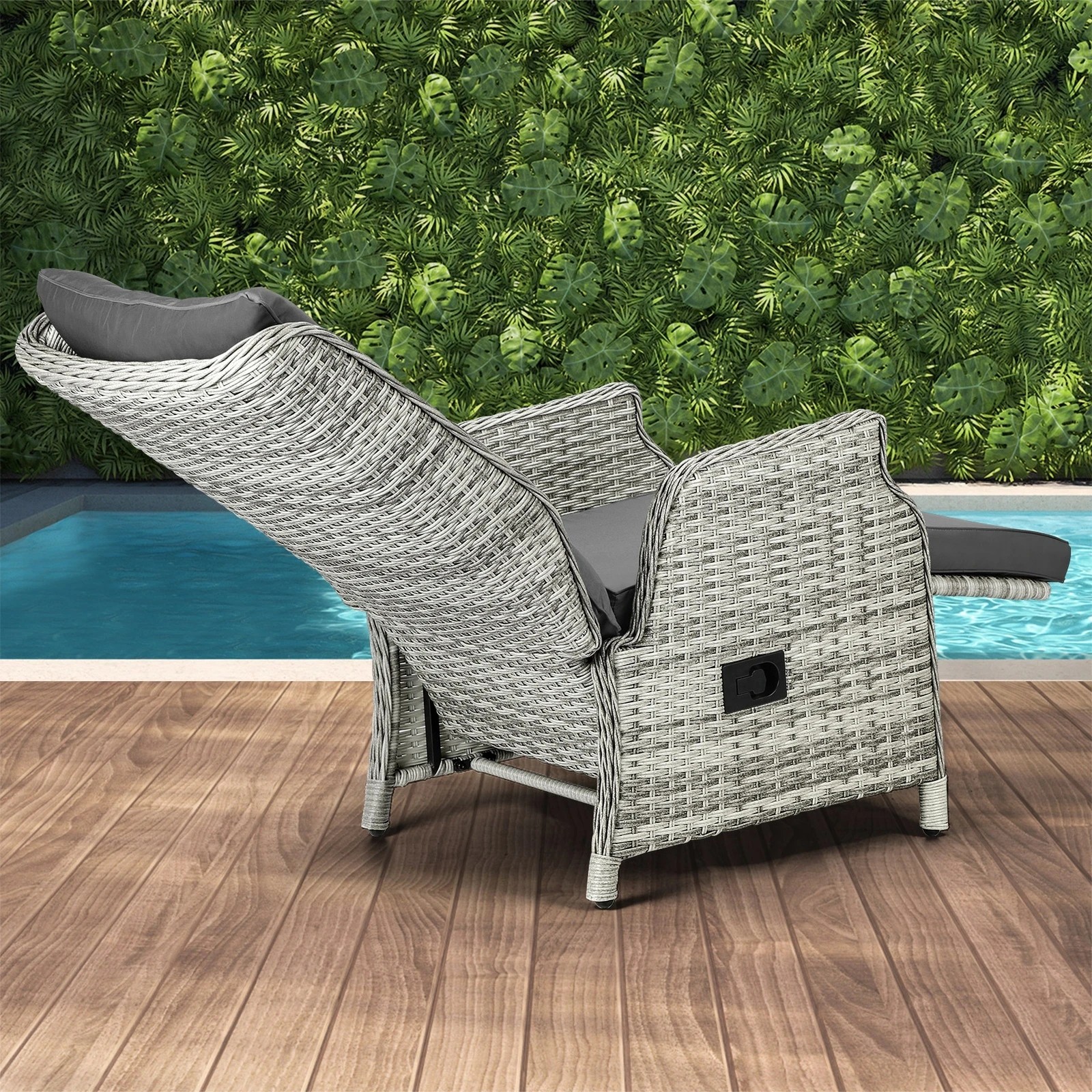 5 Livsip Recliner Chairs Outdoor Sun Lounge Wicker Garden Sofa Patio Furniture
 - Grey, 5 of 9