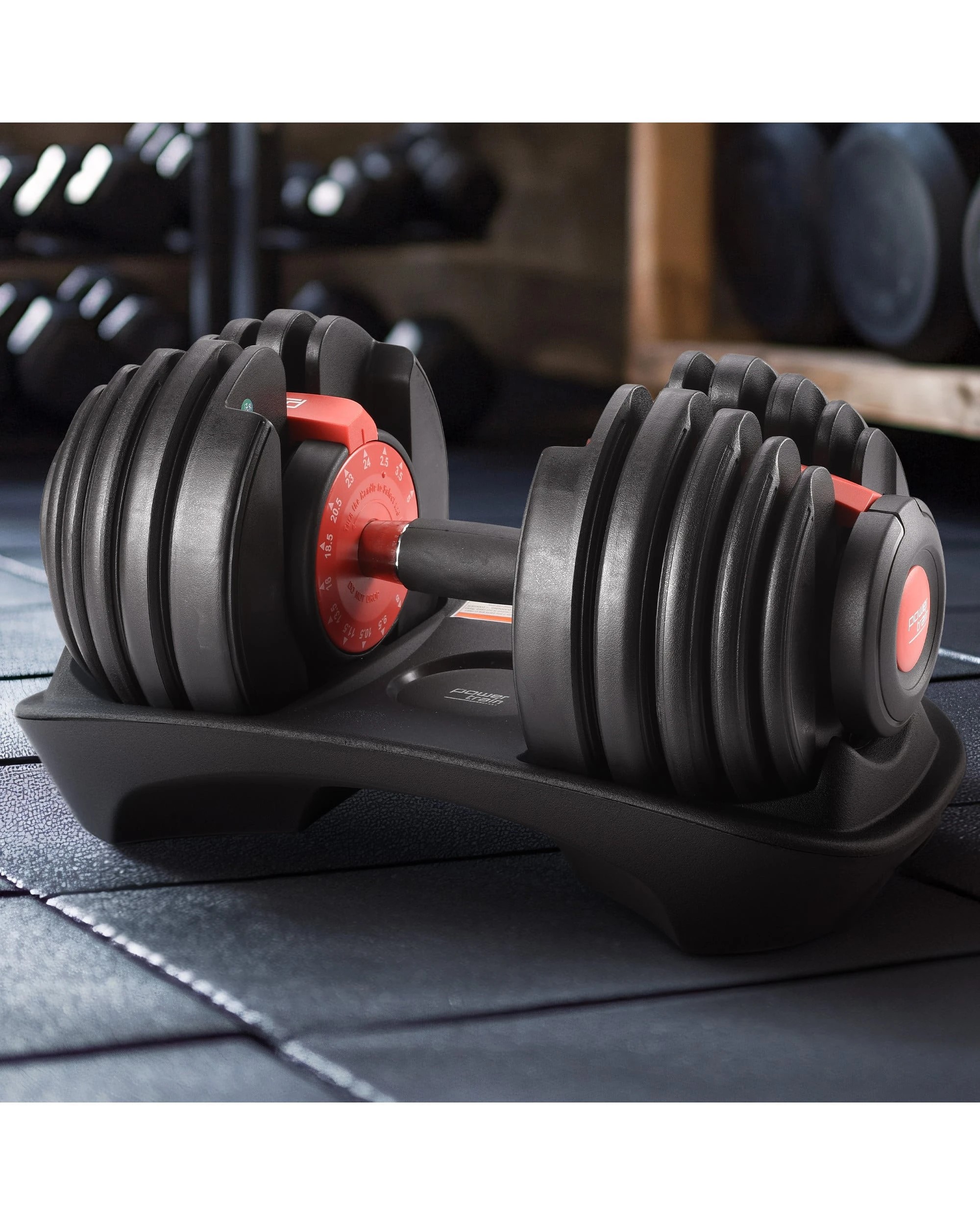 3 Powertrain 24kg Adjustable Dumbbells 15-in-1 Home Gym Weights Red, 3 of 7