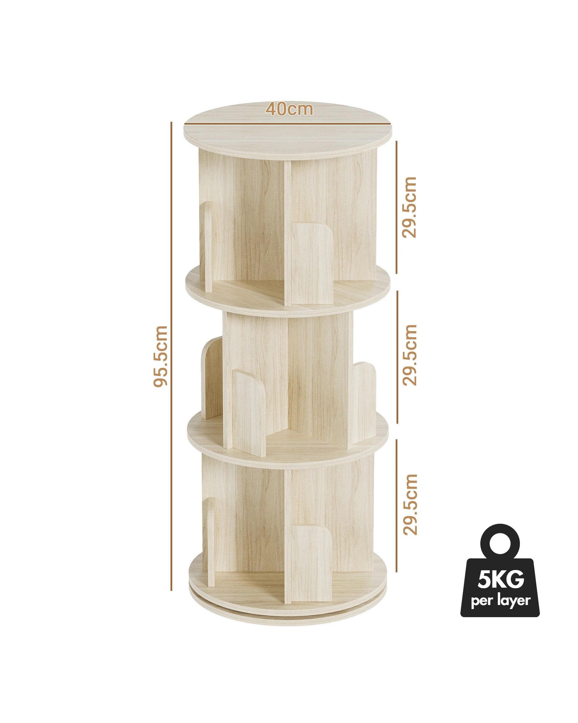 2 Advwin 3 Tiers Bookshelf Rotating Corner Bookcase Cabinet Revolving Display Stand Rack Oak, 2 of 8