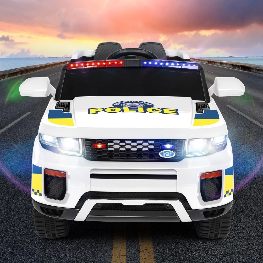 3 Alfordson Kids Police Ride On Car 12V Electric Toy Patrol Remote Control - White, 3 of 10