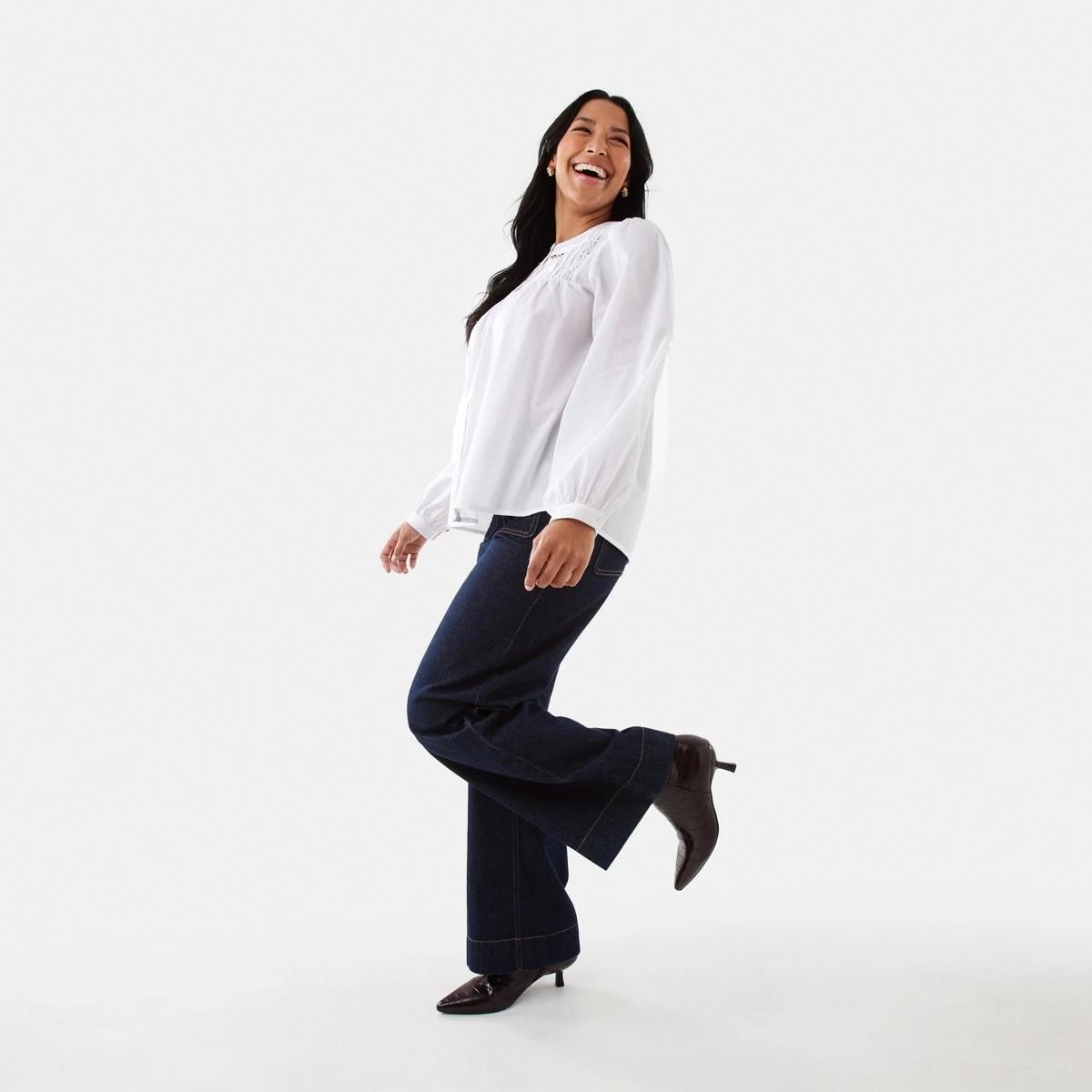 3 Long Sleeve Boho Lace Trim Blouse White, 3 of 7