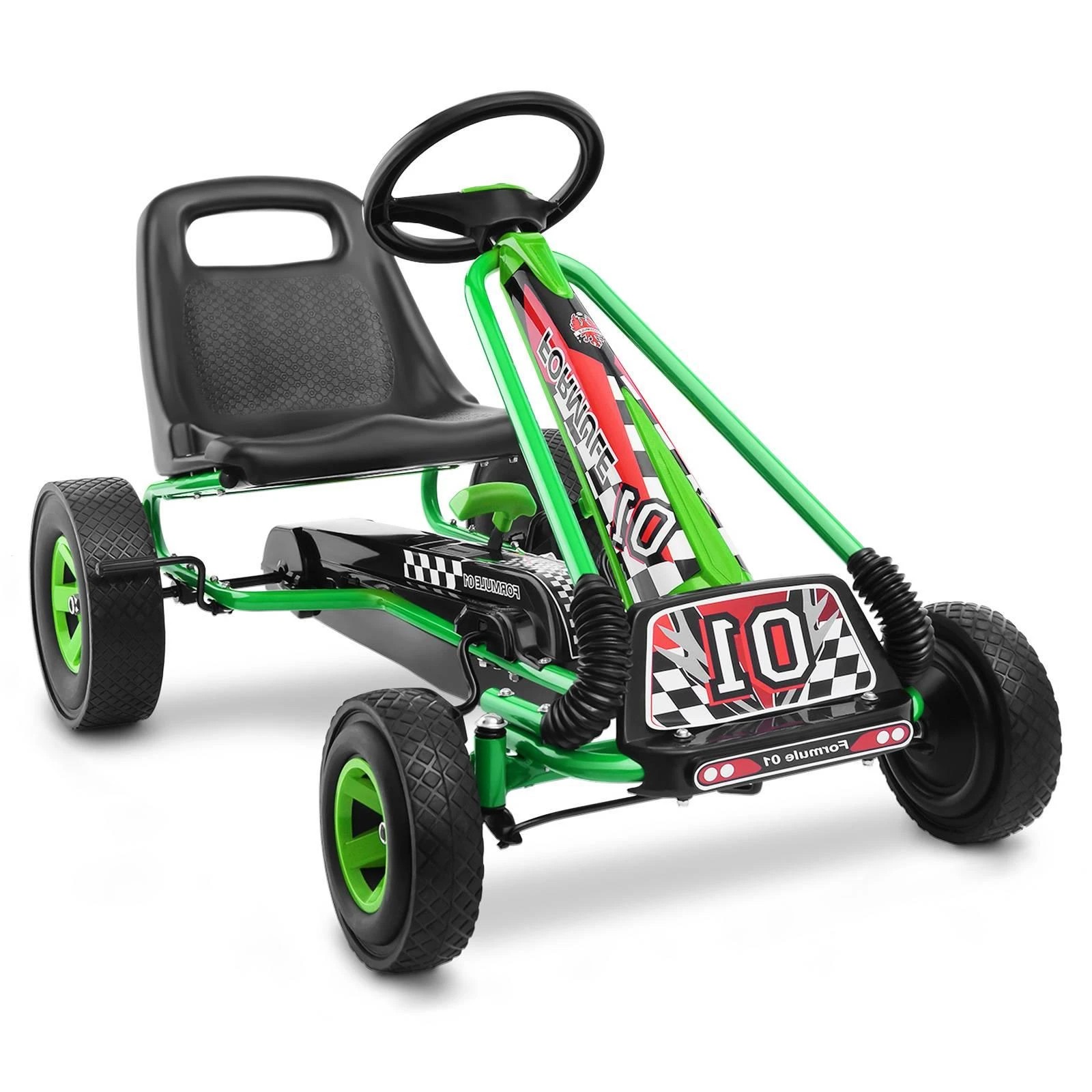 1 Costway Pedal Go Kart 4 Wheel Ride On Toys Racer Pedal Car - Green, 1 of 1
