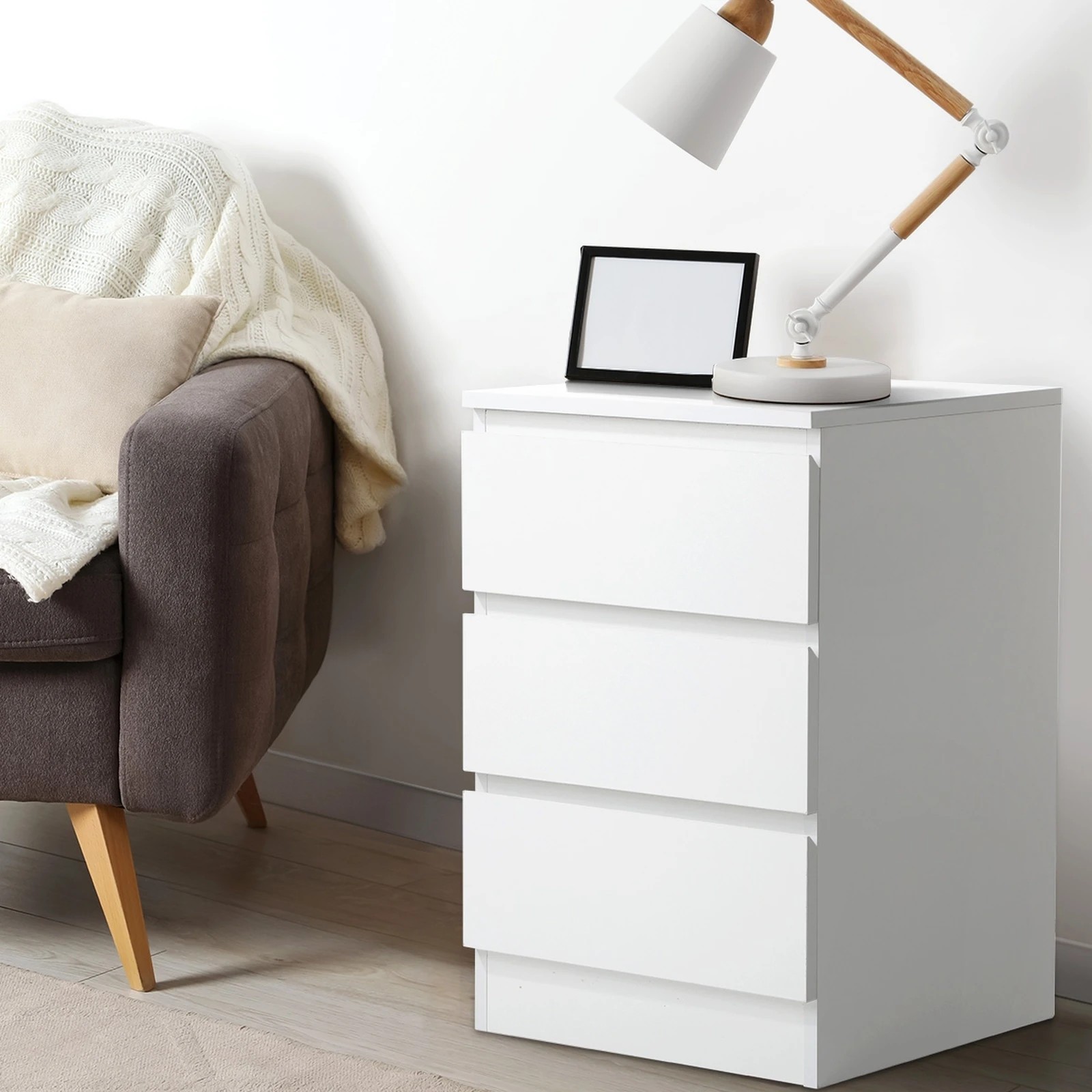 3 Oikiture Bedside Tables Set of 2 Side Table Storage Cabinet Nightstand - White, 3 of 9