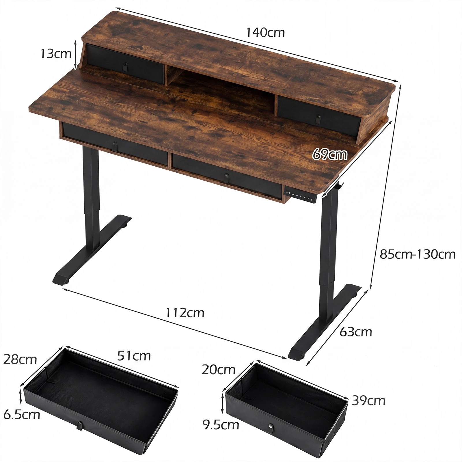 2 Costway 140cm Electric Standing Desk Height Adjustable Stand Up Desk Home Office - Brown, 2 of 6