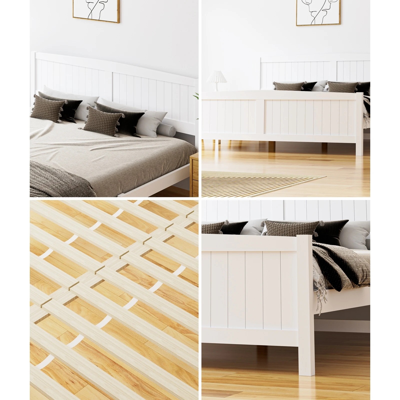 4 Oikiture Bed Frame King Size Wooden Base Timber Platform
 - White, 4 of 10