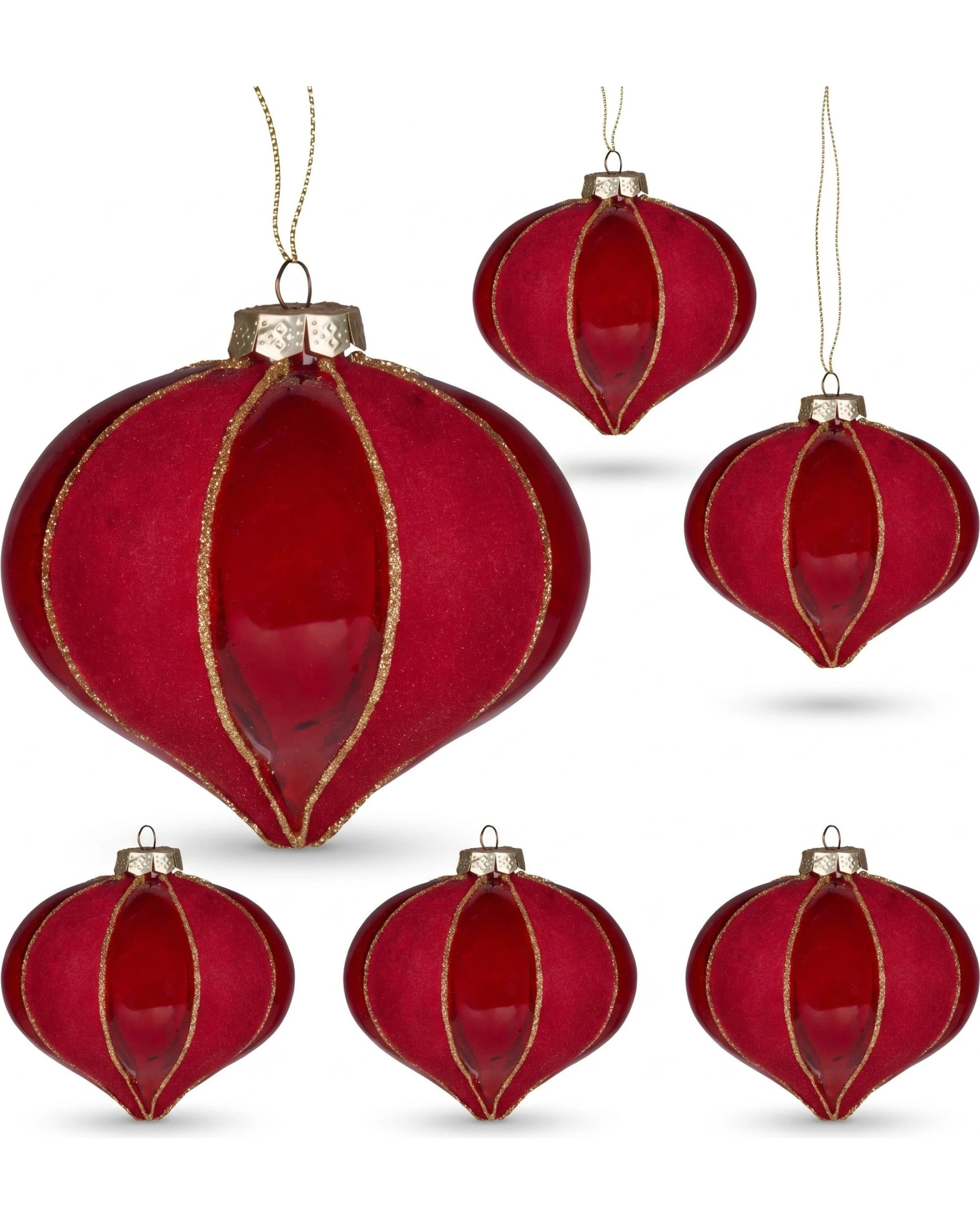 1 Christabelle 6 Red Glass Christmas Baubles Onion Shape 10cm Xmas Tree Decorations Hanging Ornaments Gift Boxed Set - Red, 1 of 7