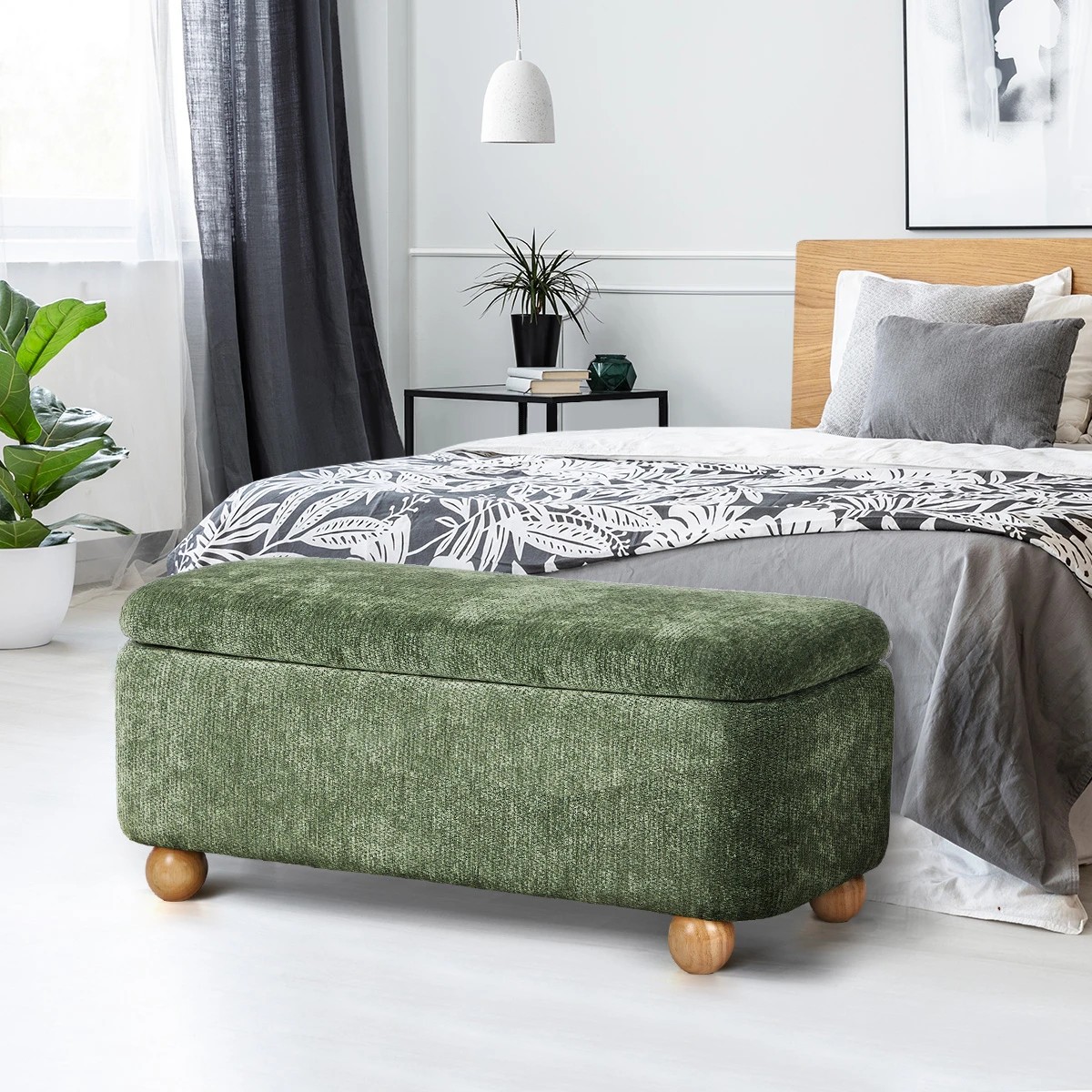 4 Oikiture Storage Ottoman Couch Bench Ball Feet Chenille - Green, 4 of 7