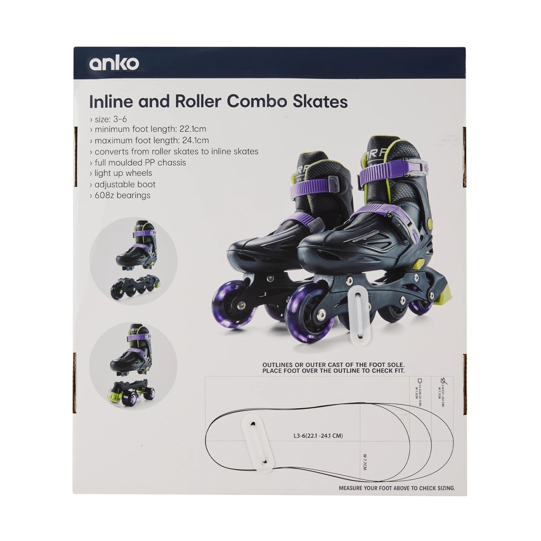 10 Inline and Roller Combo Skates - Black, Size 3 to 6, 10 of 10