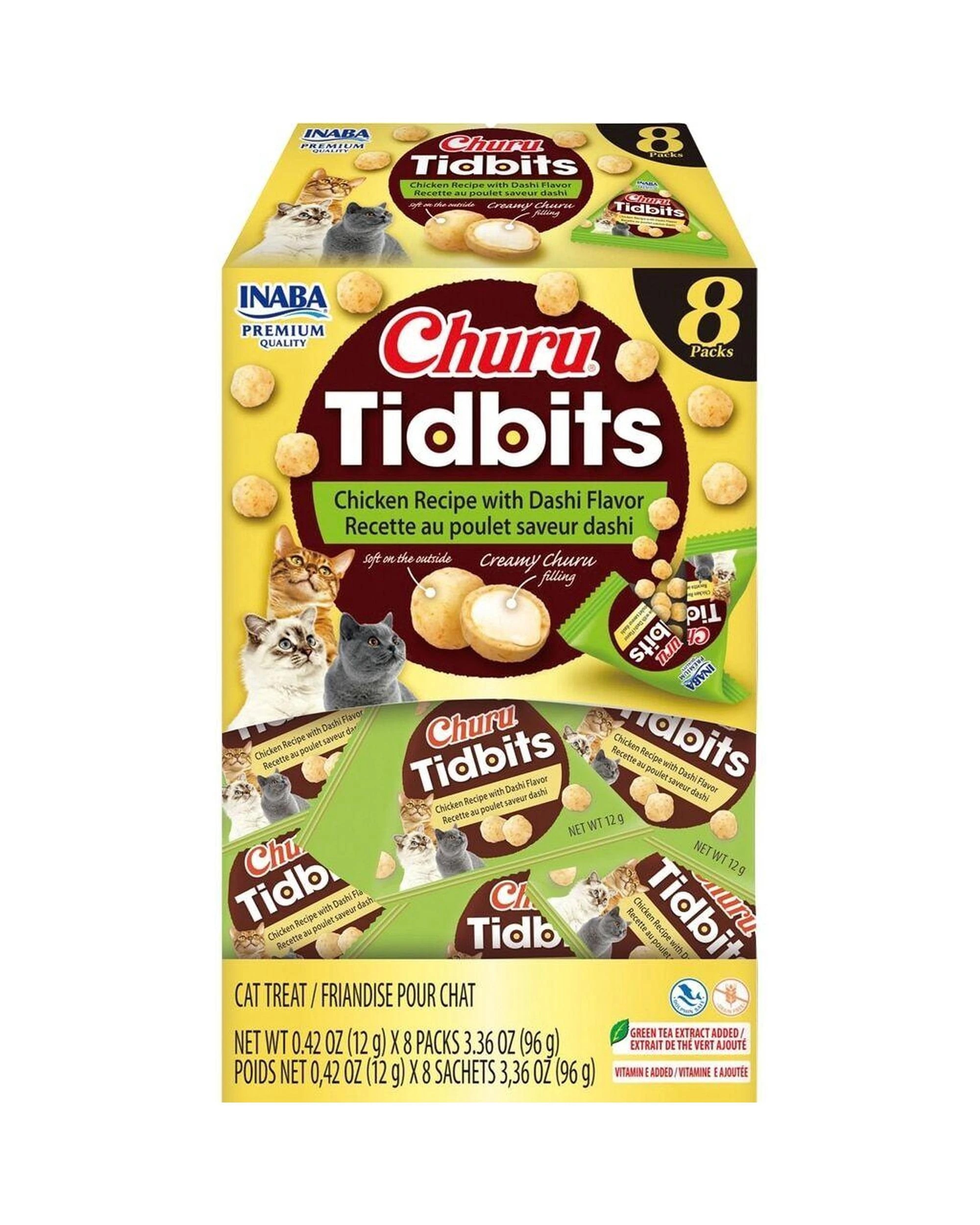 1 Inaba Churu Tidbits Pet Cat Treats Chicken with Dashi Flavor 8 Pack 96g, 1 of 2