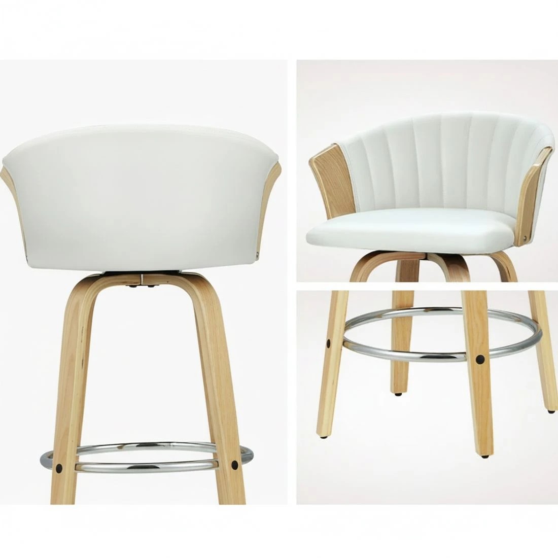 3 Artiss 2x Bar Stools Swivel Leather Chairs Wooden - White, 3 of 5