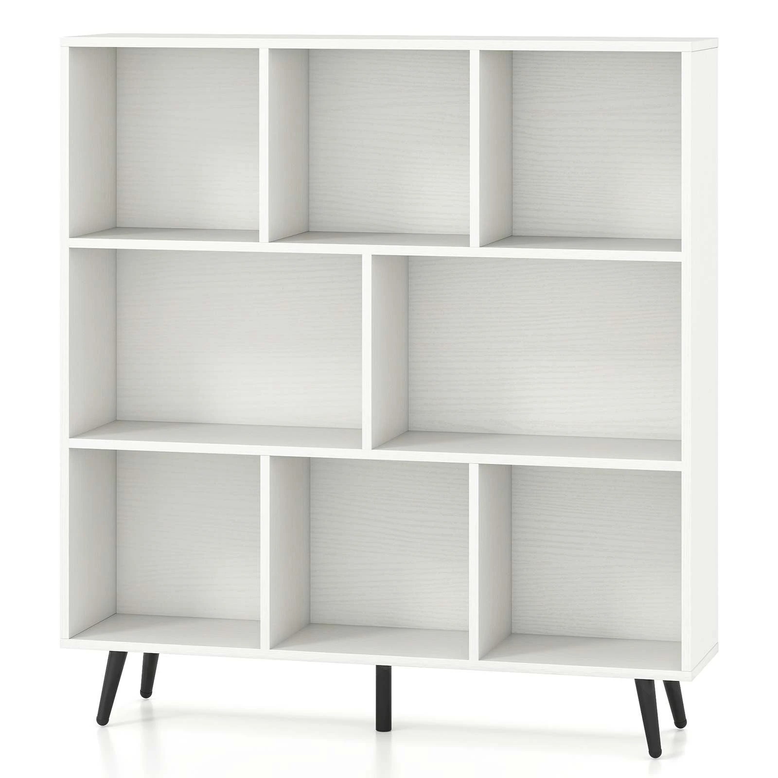 1 Costway 3-Tier Bookcase 8 Cube Bookshelf w/Metal Angled Legs Storage Display Organizer - White, 1 of 5