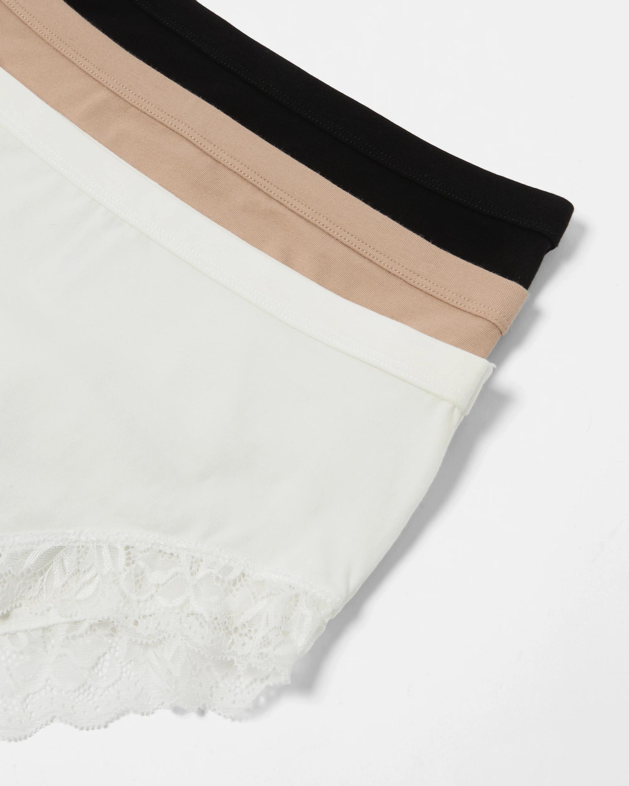 2 3 Pack Lace Trim Cotton Full Briefs BLACK, LIGHT FAWN, CLOUD DANCER, 2 of 8